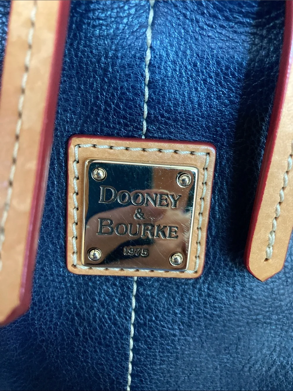 Dooney & Bourke Navy Leather Satchel with Tan Handles & Bag Protector